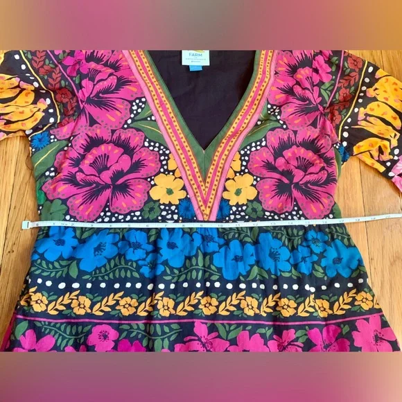 Stunning vibrant Anthropologie x Farm Rio Dress V-Neck Puff Sleeve - Picture 6 of 11